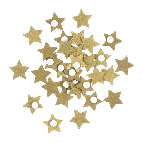 Gold Wooden Star Embellishments 30 Pack