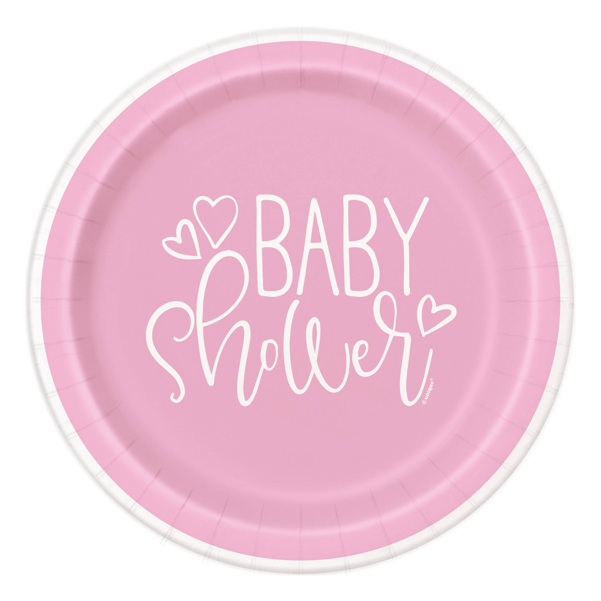 Pink Hearts Baby Shower Paper Plates 8 Pack