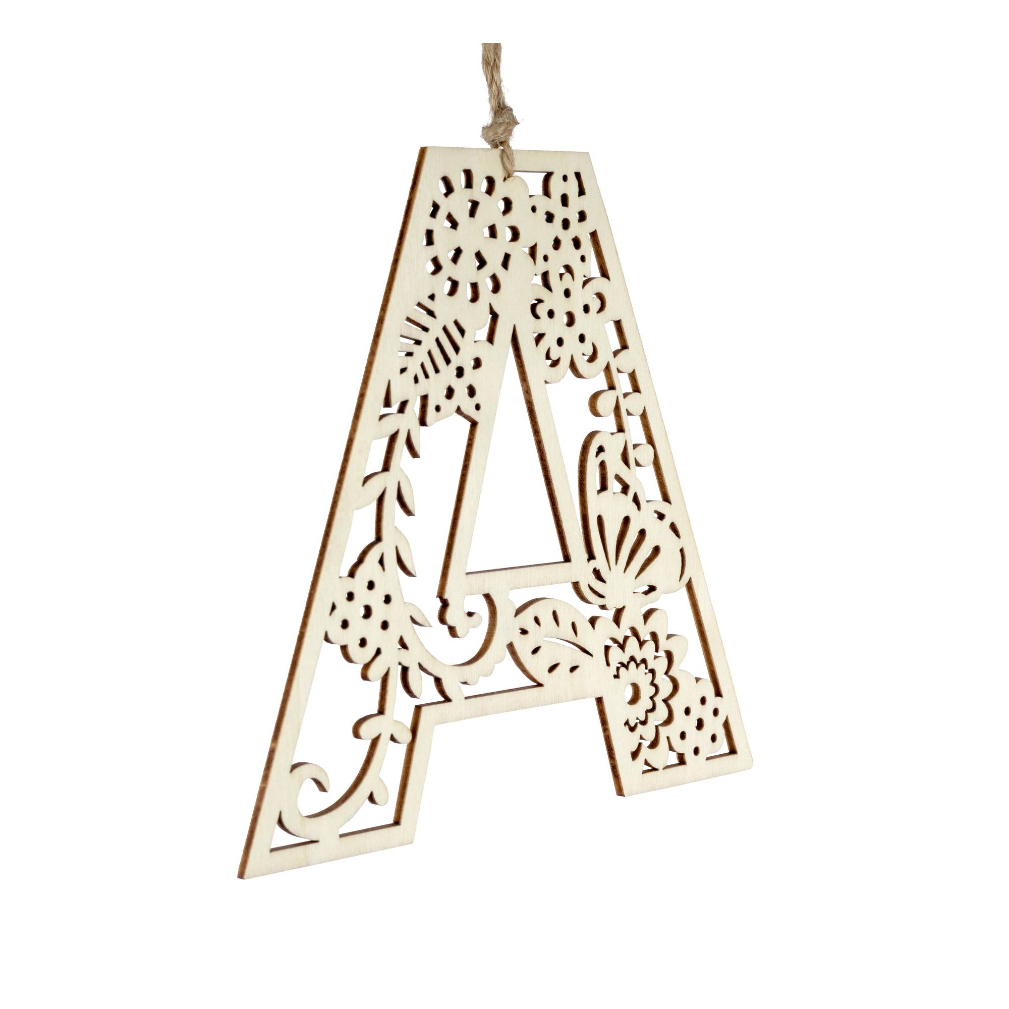 Wooden Filigree Hanging Letter A 12cm