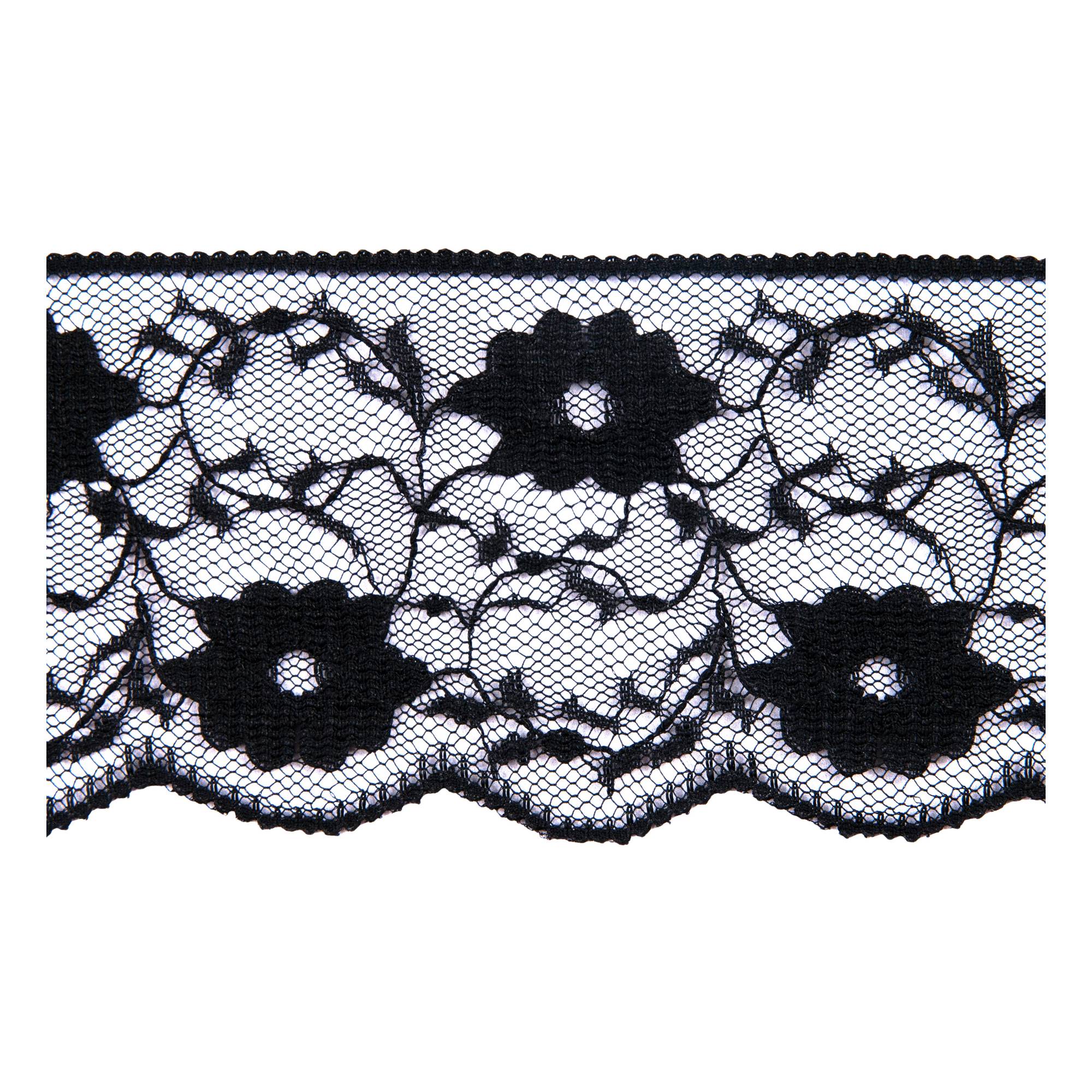 Black 60mm Floral Nylon Lace Trim by the Metre