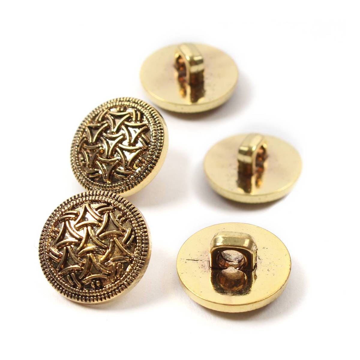 Hemline Gold Metal Patterned Button 5 Pack