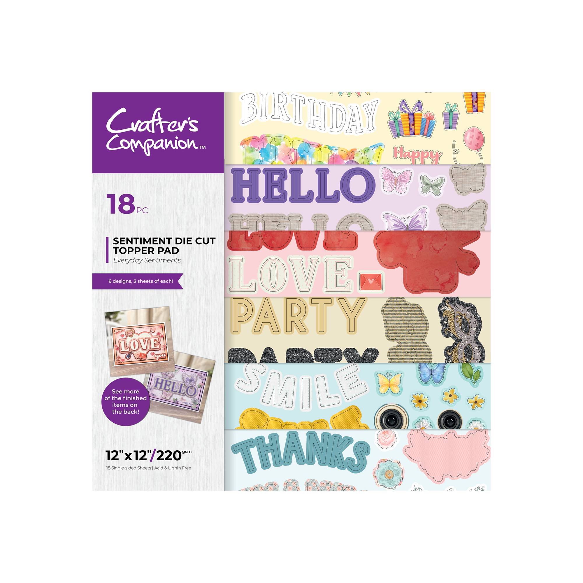 Crafter’s Companion Everyday Sentiment Die-Cut Topper Pad 12 x 12 Inches