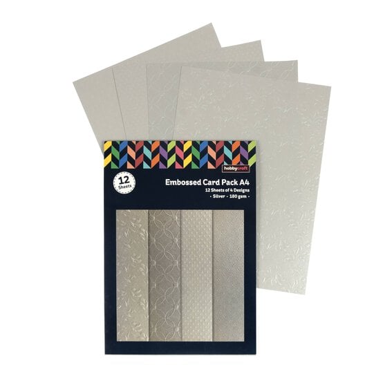 Embossed Silver Card Pack A4 12 Sheets