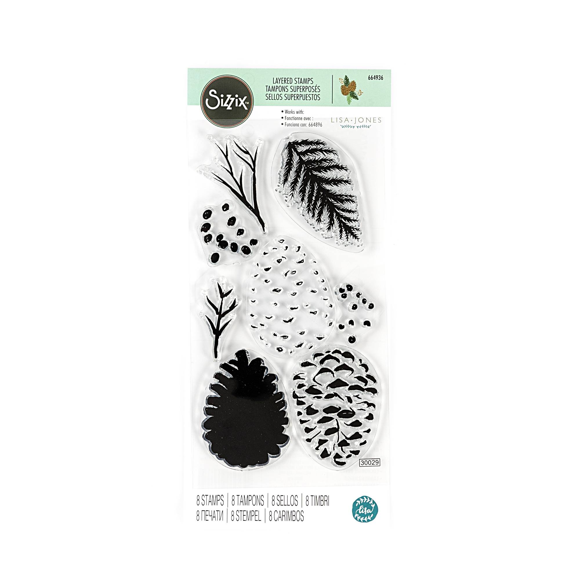 Sizzix Pine Branch Layered Stamp Set 8 Pieces
