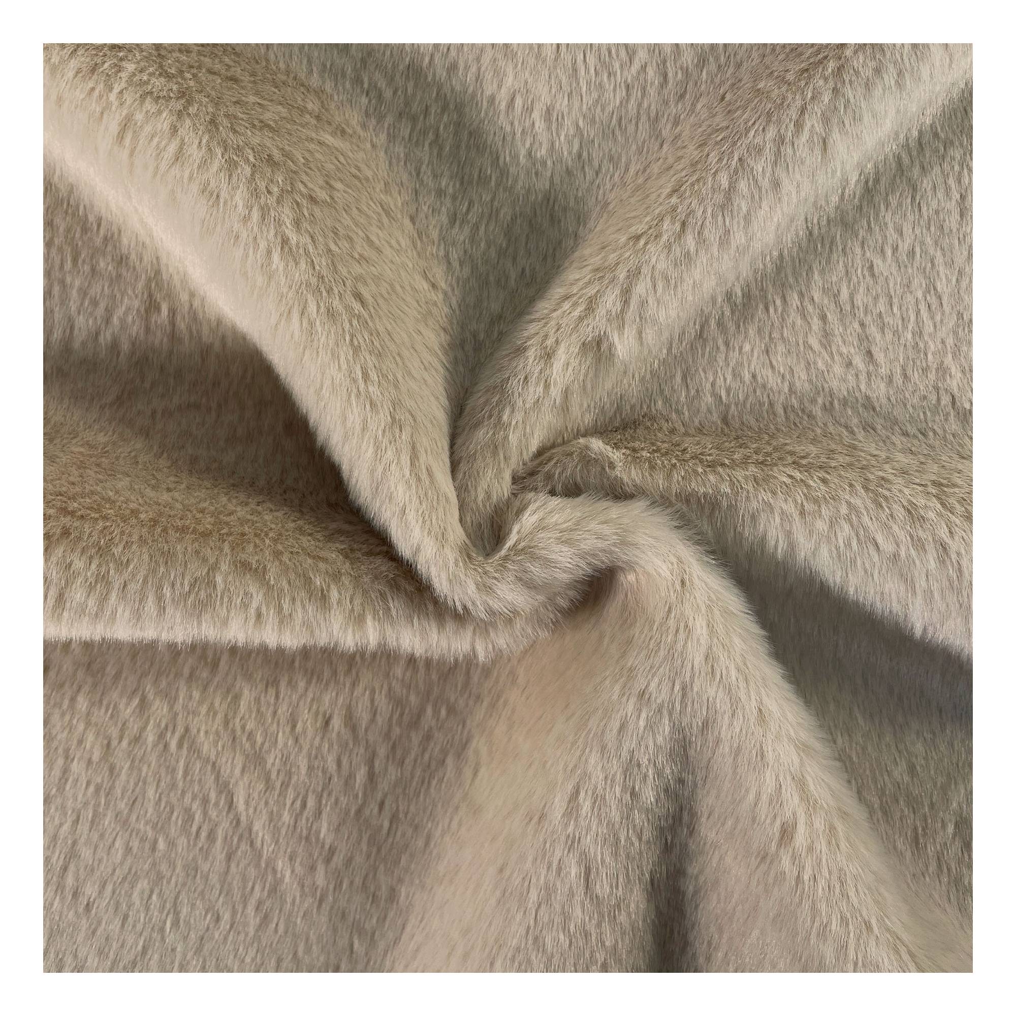 Beige Polyester Fur Pile Fabric by the Metre