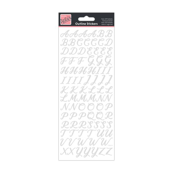 Anita's Silver Uppercase Calligraphy Alphabet Outline Stickers