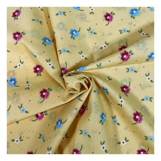 Mustard Spring Flower Polycotton Fabric by the Metre