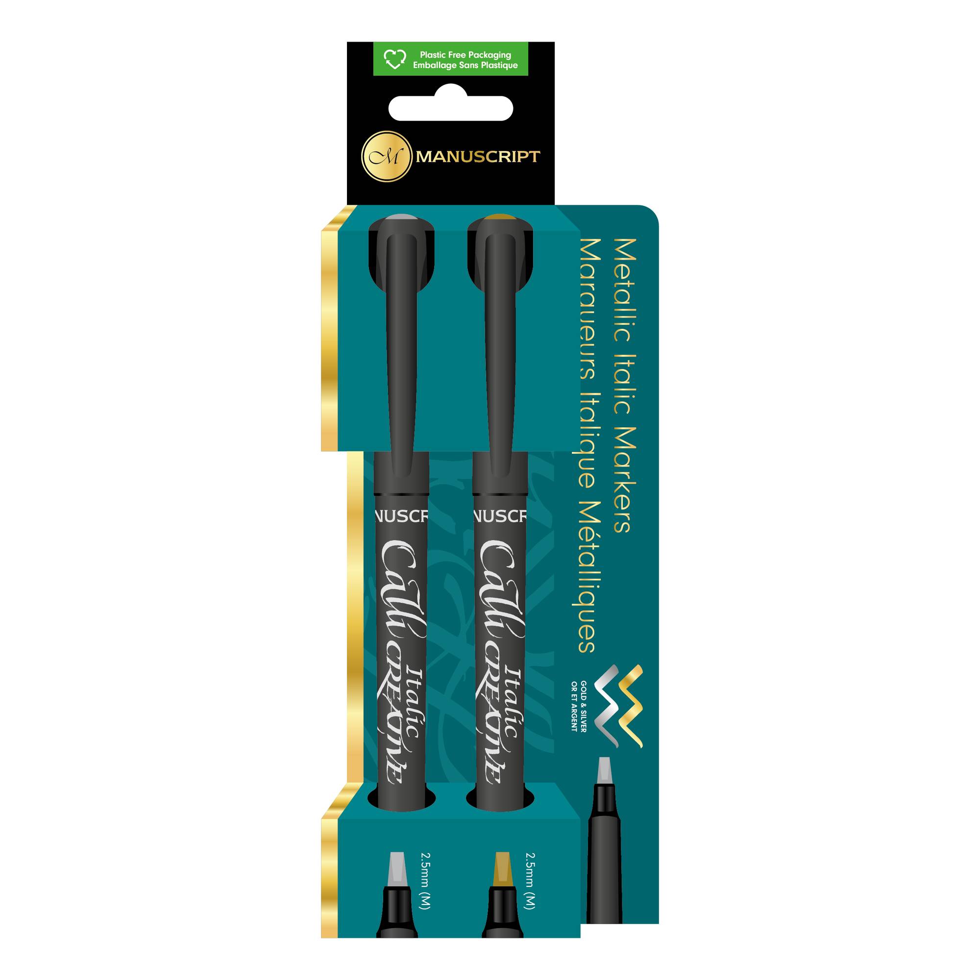 Manuscript CalliCreative Gold and Silver Italic Marker Pen 2 Pack