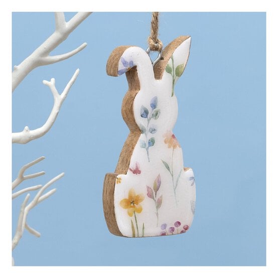 Hanging Wooden Enamel Sitting Bunny Decoration 10cm