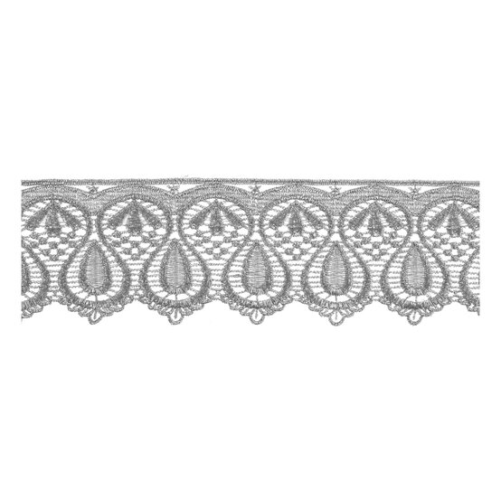 Silver 60mm Metallic Ornate Motif Lace Trim by the Metre
