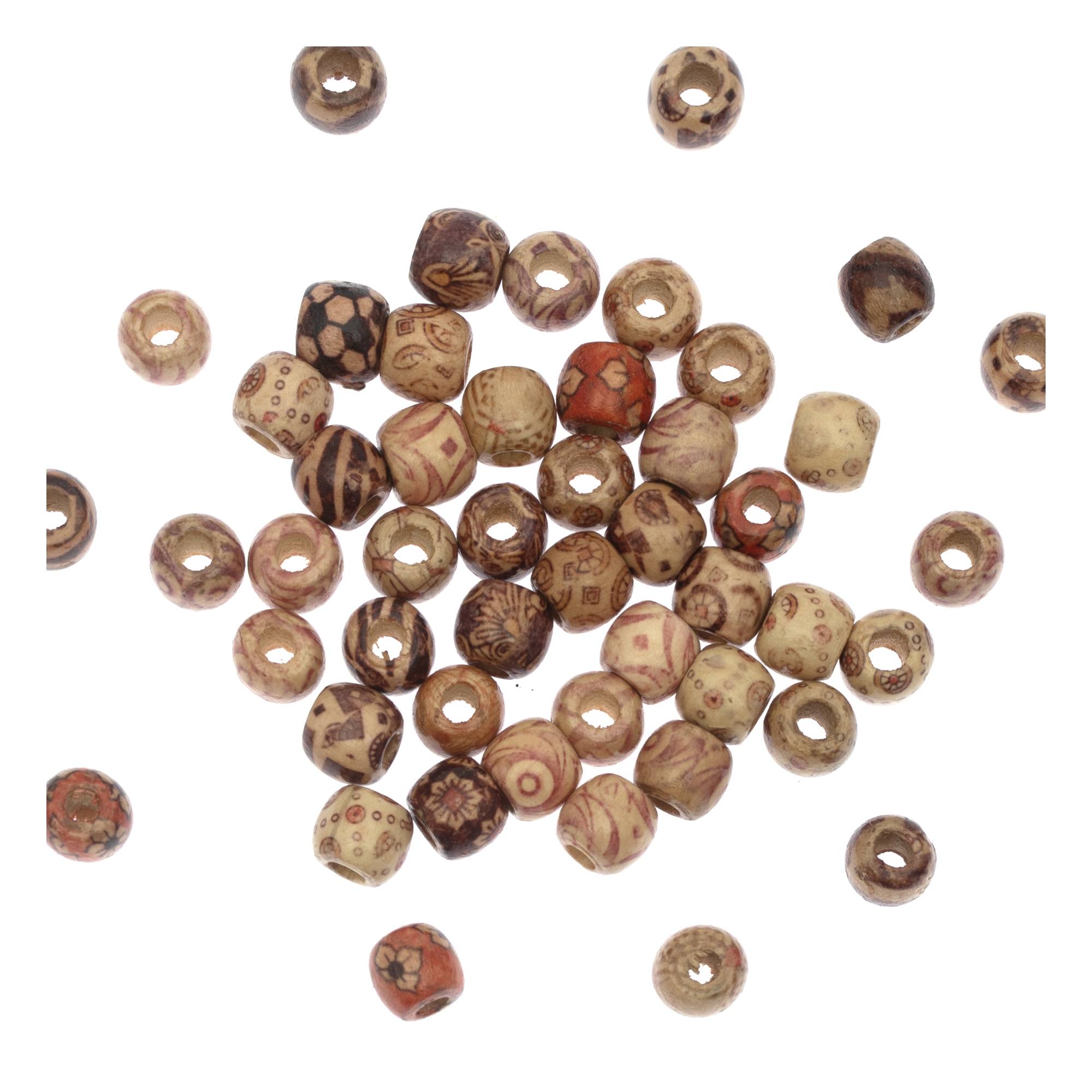 Mixed Wooden Animal Print Beads 40g