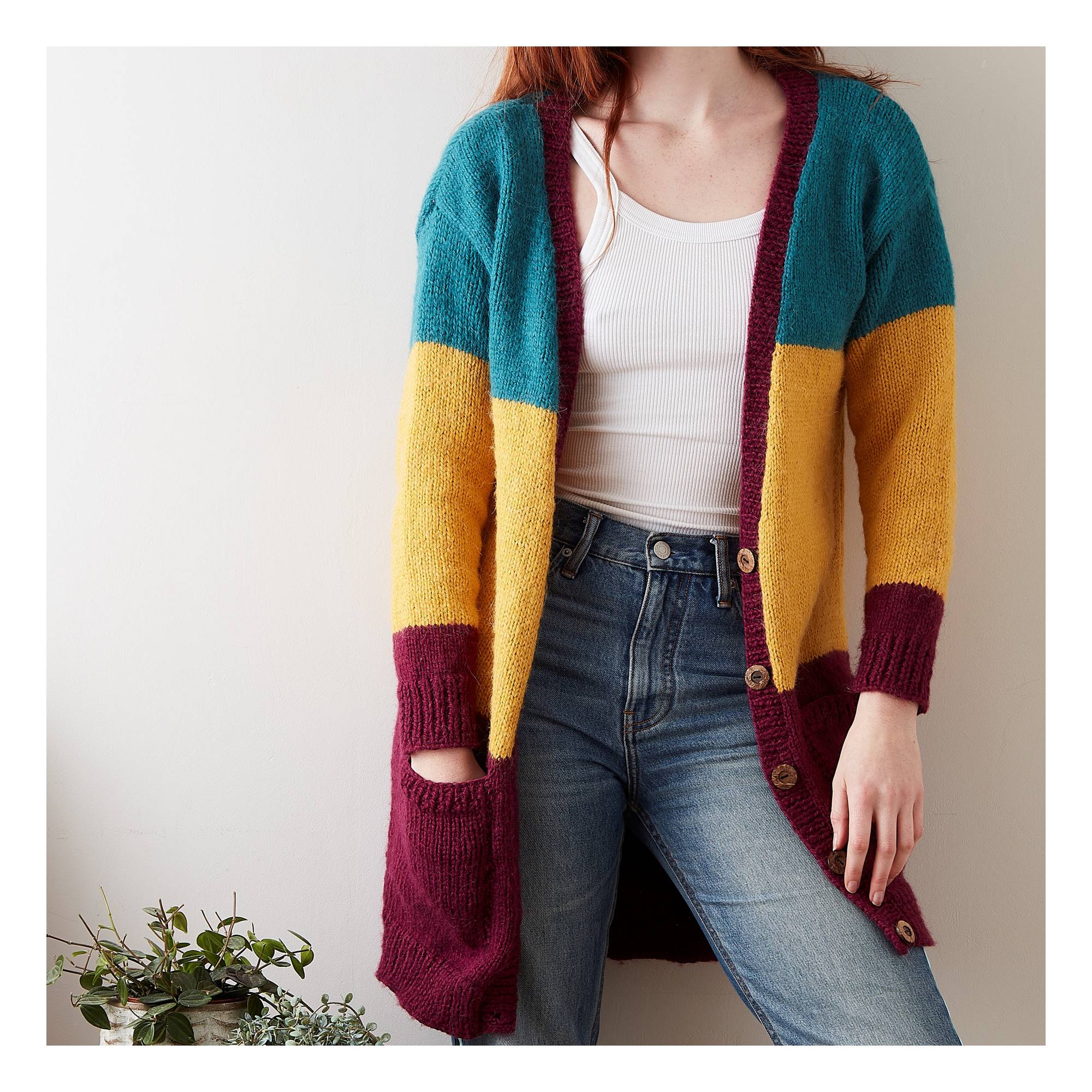 Knitcraft Colour Block Longline Cardigan Digital Pattern 0255