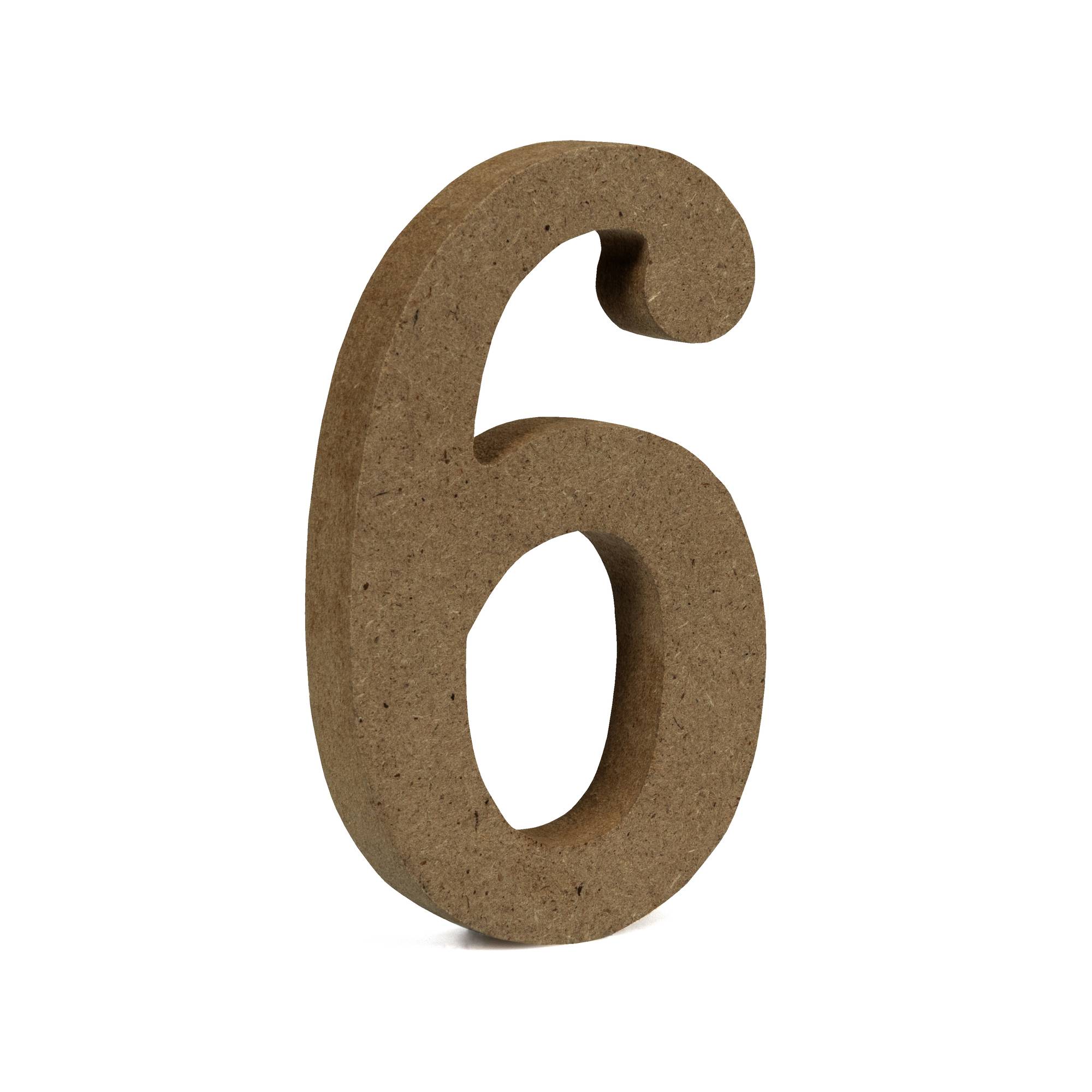 Mini MDF Wooden Number 6 8cm