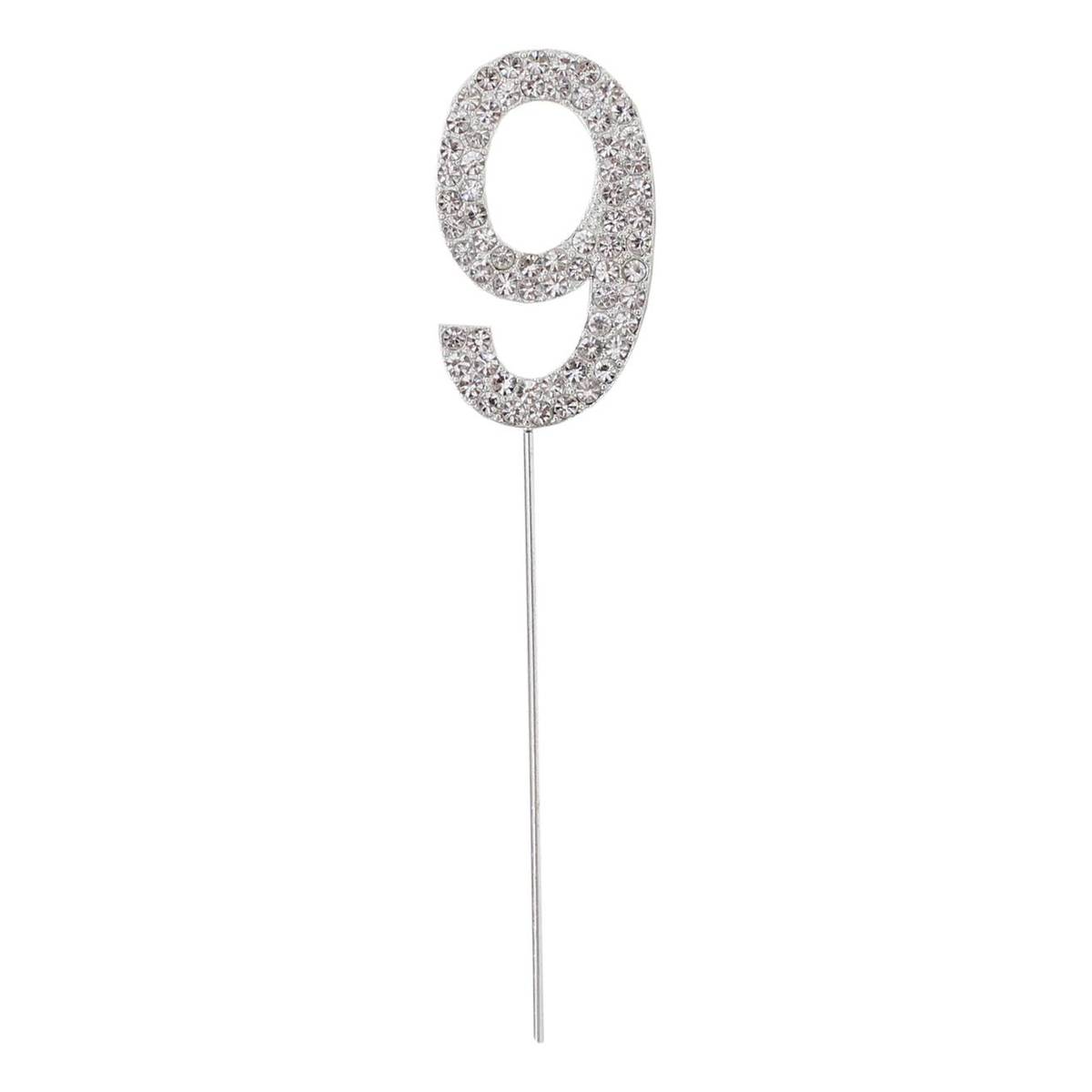 Silver Diamante Number 9 Cake Pick