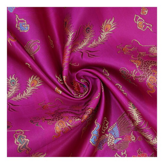 Cerise Print Chinese Brocade Fabric by the Metre