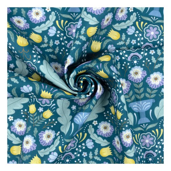 Teal Twilight Floral Cotton Fabric by the Metre