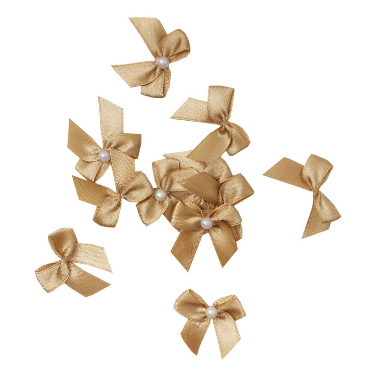 Mini Gold Pearl Bows 16 Pack