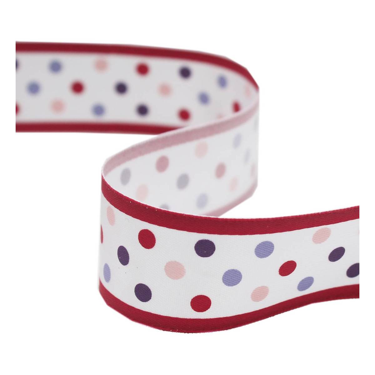 Purple and Red Polka Dot Satin Ribbon 25mm x 2.5m