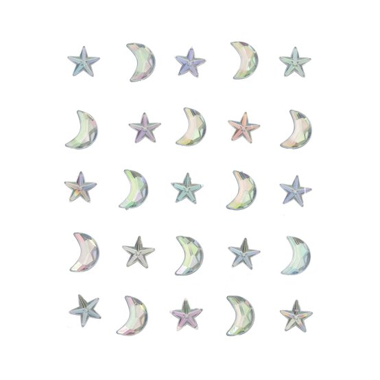 Moon and Star Adhesive Gems 25 Pack
