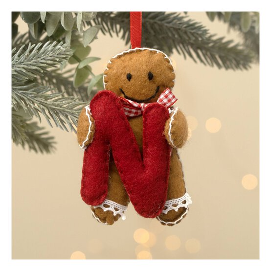 Hanging Gingerbread Felt Letter N Decoration