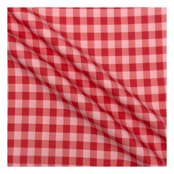 Red and Pink Gingham Viscose Fabric by the Metre