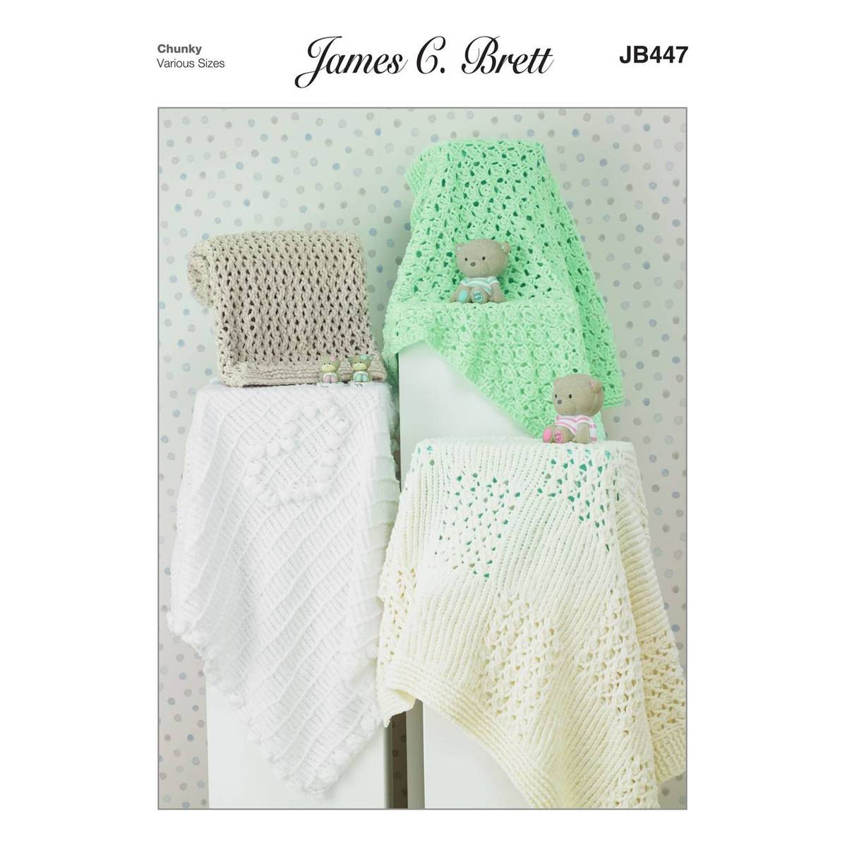 James C Brett Flutterby Chunky Baby Blankets Pattern JB447