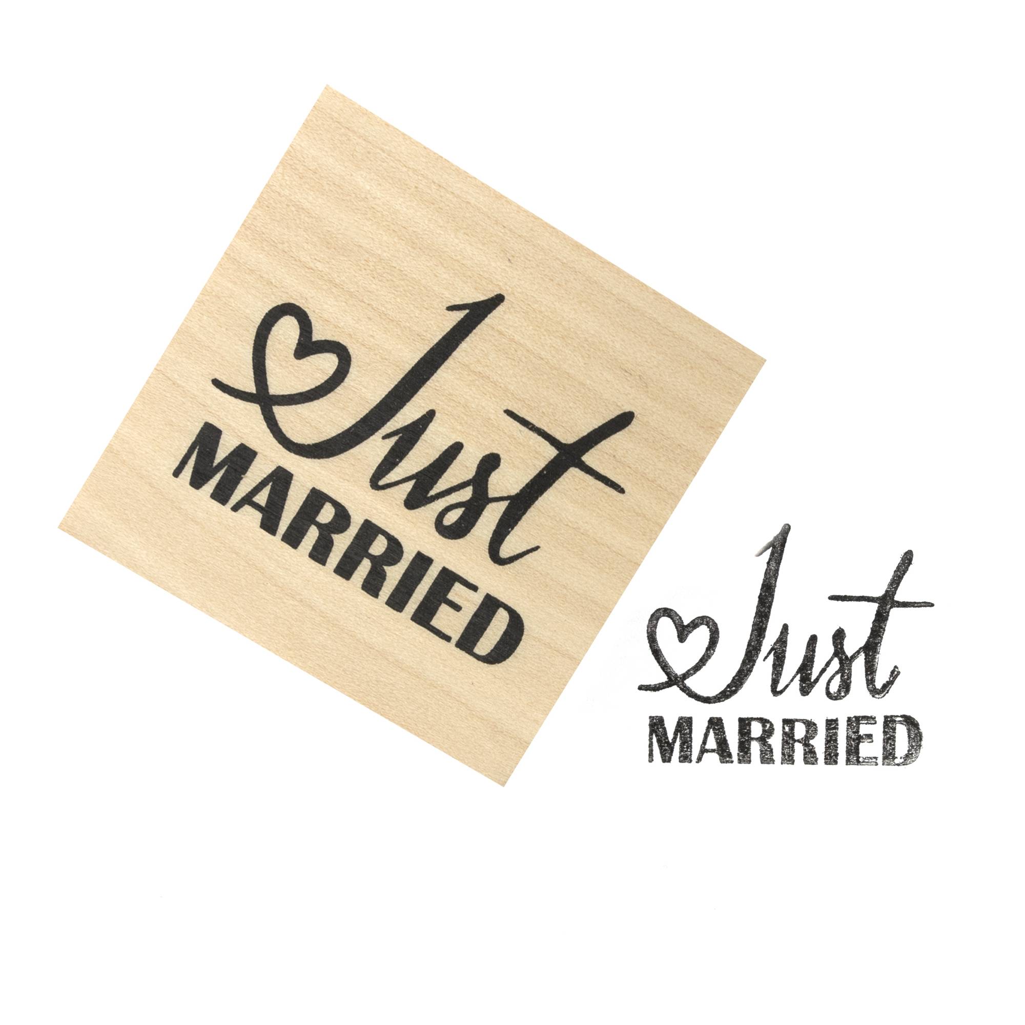 Just Married Wooden Stamp 3.8cm x 3.8cm