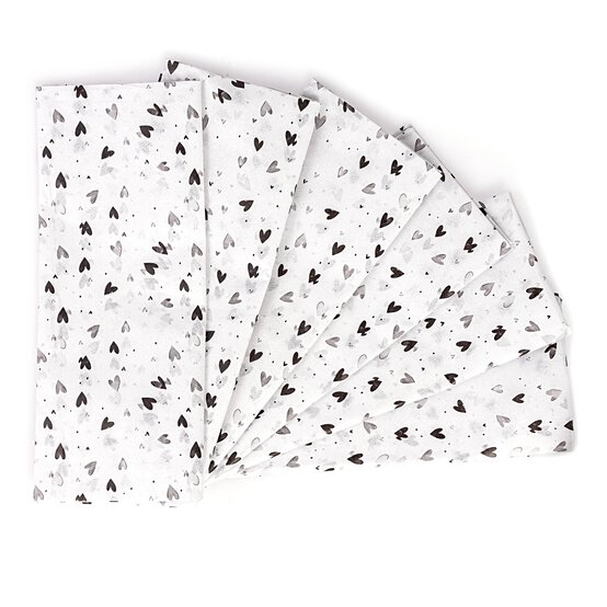 Grey Heart Printed Tissue Paper 50cm x 75cm 6 Pack