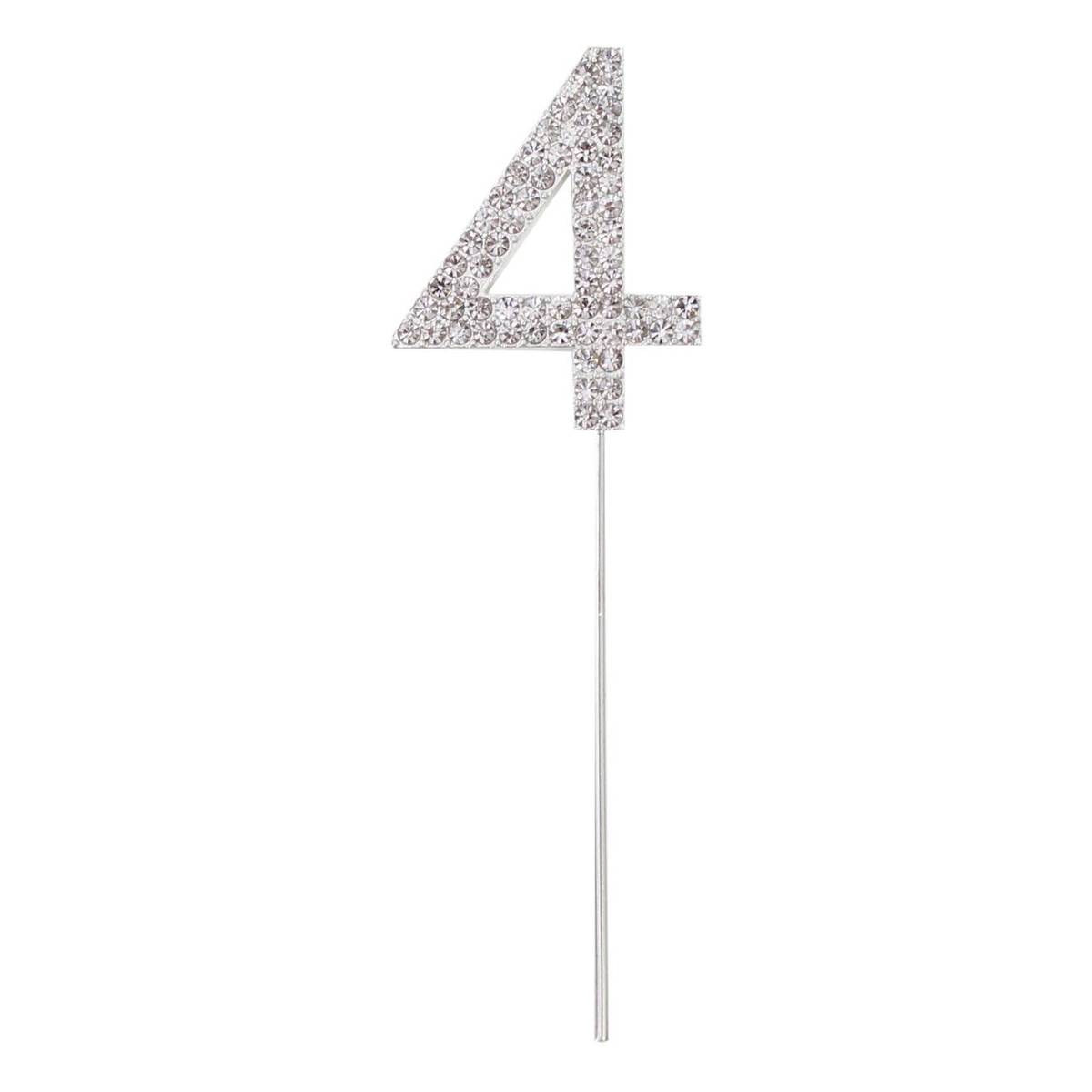 Silver Diamante Number 4 Cake Pick