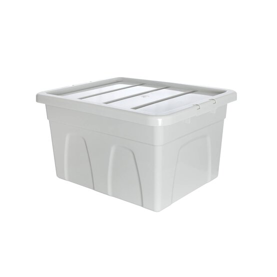 Whitefurze 32 Litre Pastel Grey Stack and Store Storage Box