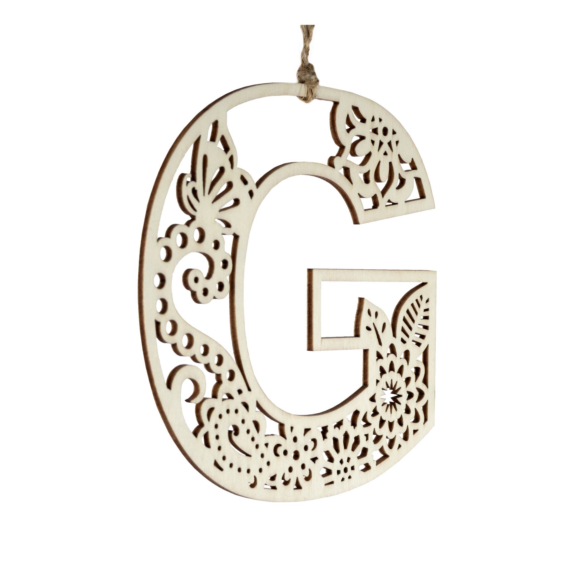 Wooden Filigree Hanging Letter G 12cm
