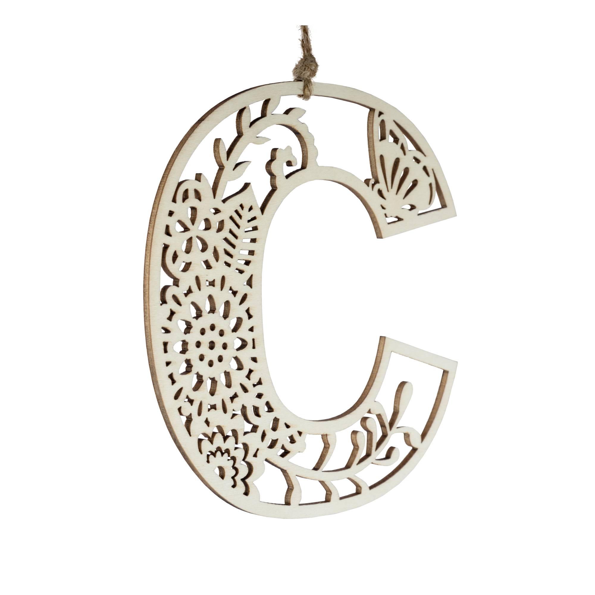 Wooden Filigree Hanging Letter C 12cm