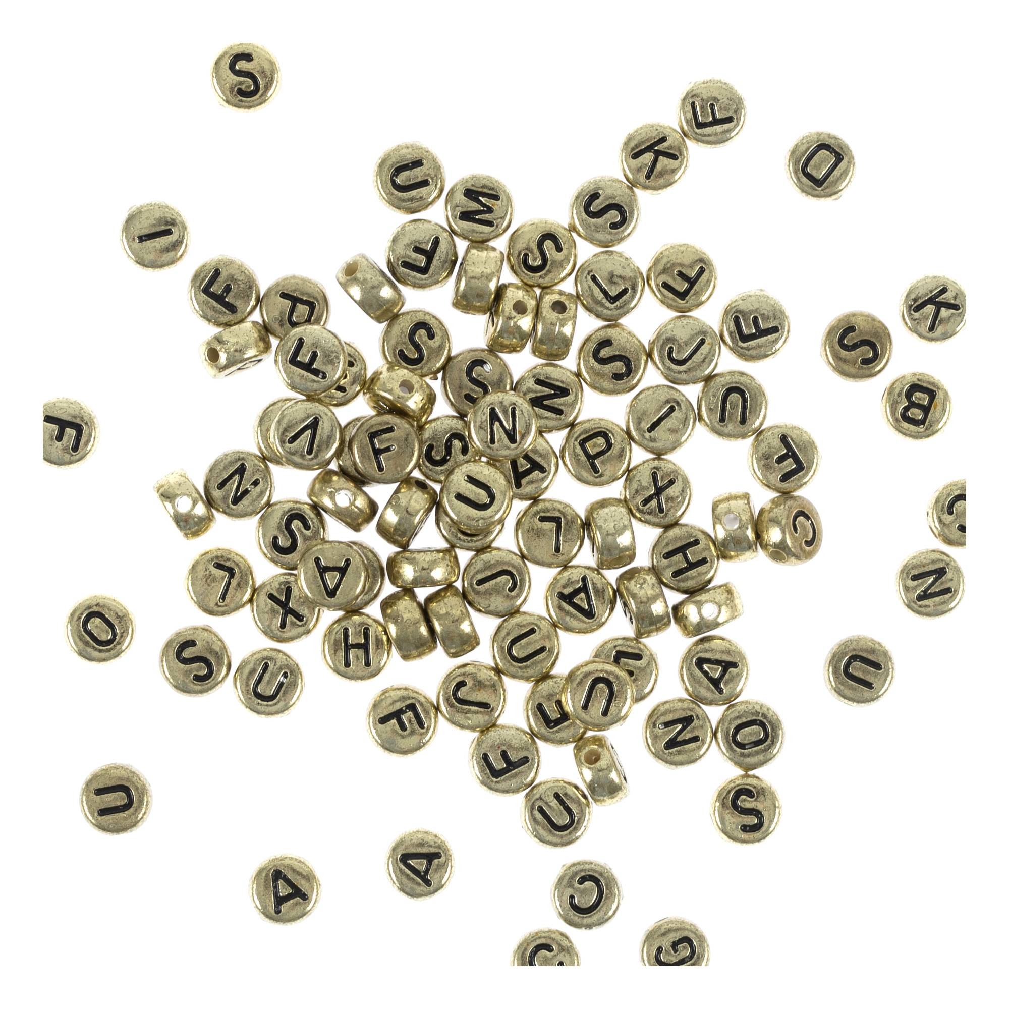 Black Letter Gold Alphabet Beads 40g