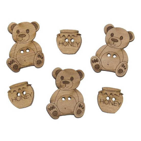 Trimits Wooden Teddy Bear Buttons 6 Pieces