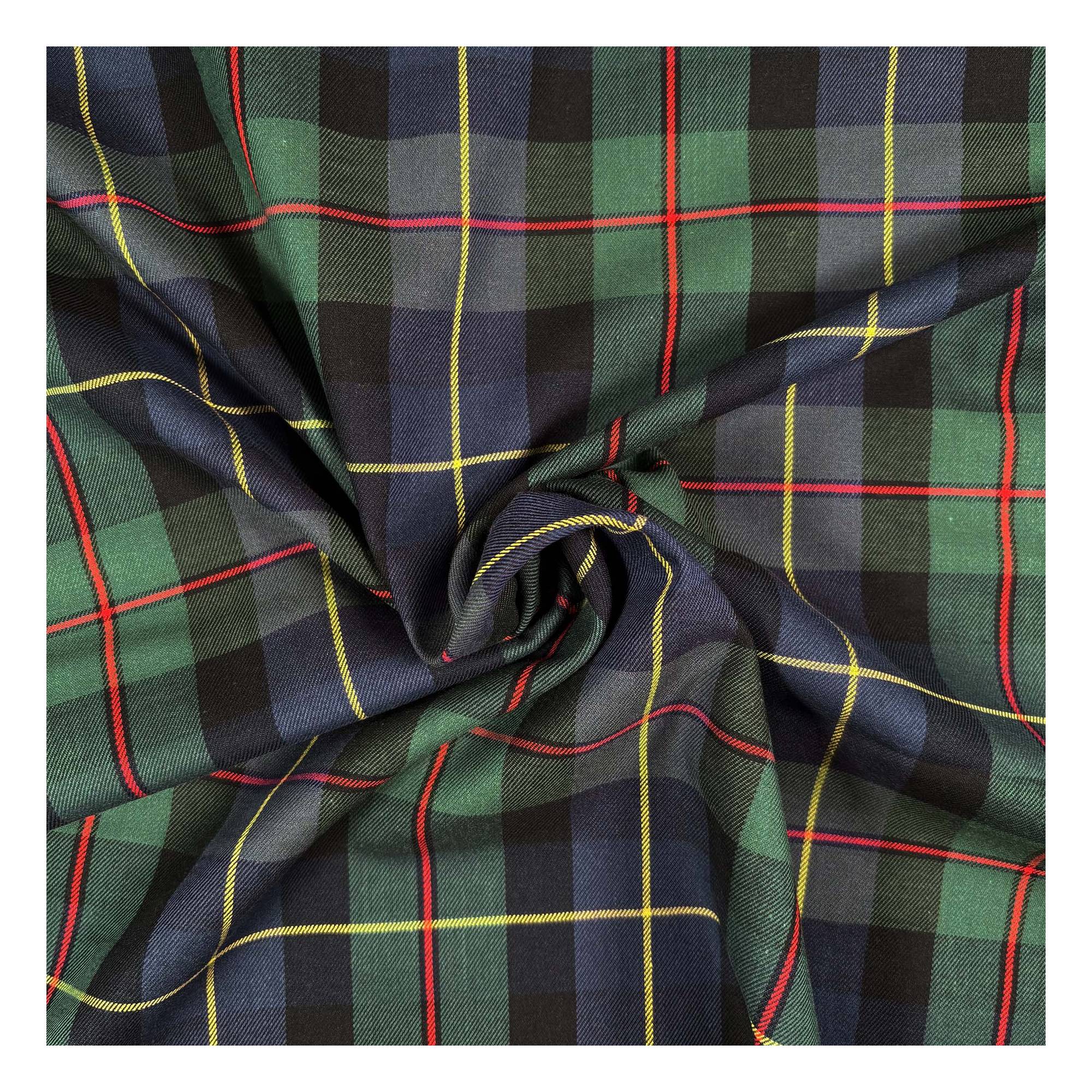 Navy and Green Tartan Polycotton Fabric by the Metre