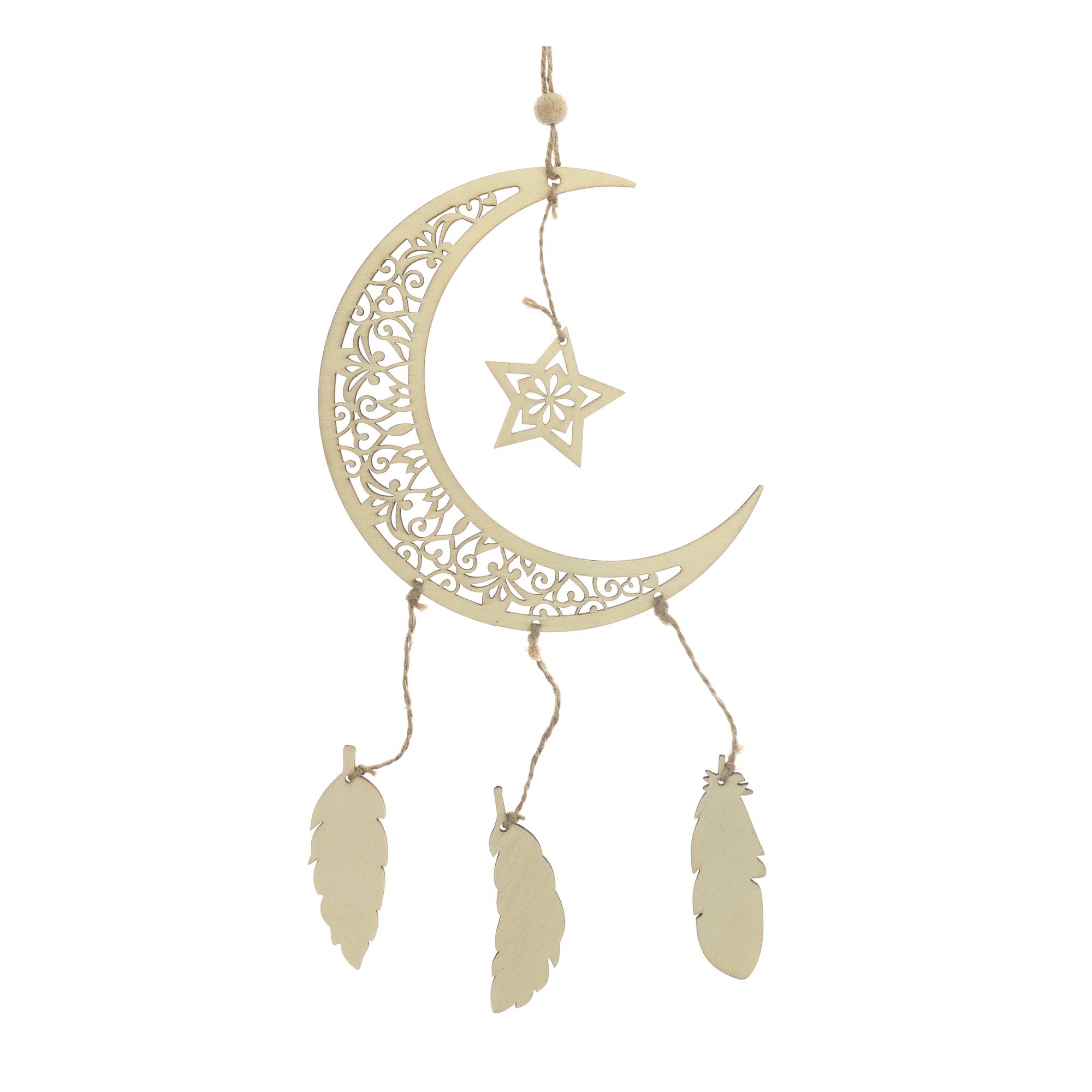 Wooden Moon and Stars Dreamcatcher