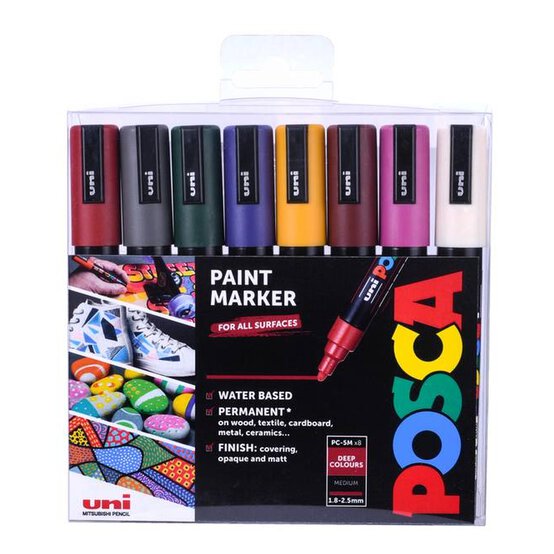 Uni-ball Deep Colour Posca PC-5M Marker Pens 8 Pack