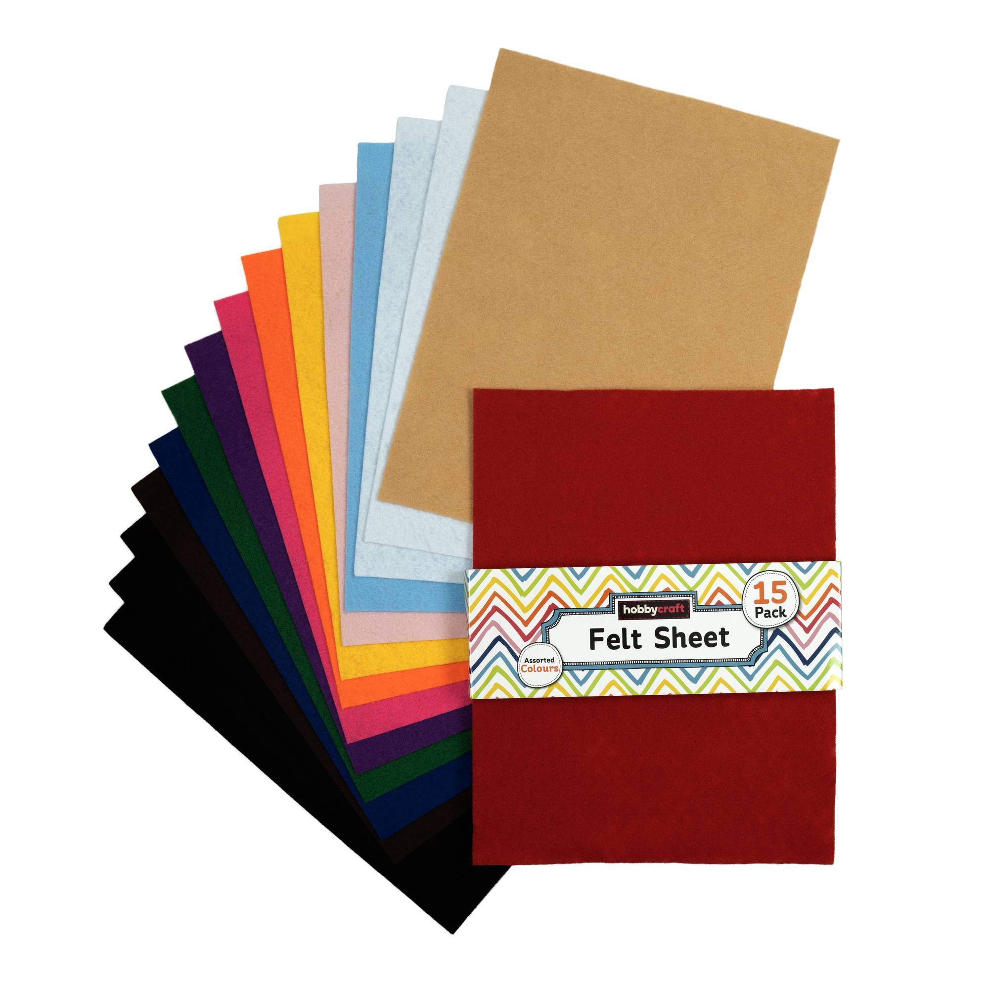 Assorted Polyester Felt Sheets 23cm x 30cm 15 Pack