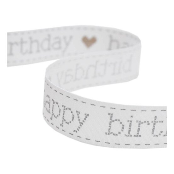 Gold and Grey Happy Birthday Satin Ribbon 16mm x 4m