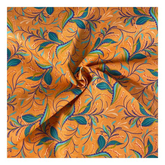 Artisan Orange Leaves Cotton Fabric by the Metre
