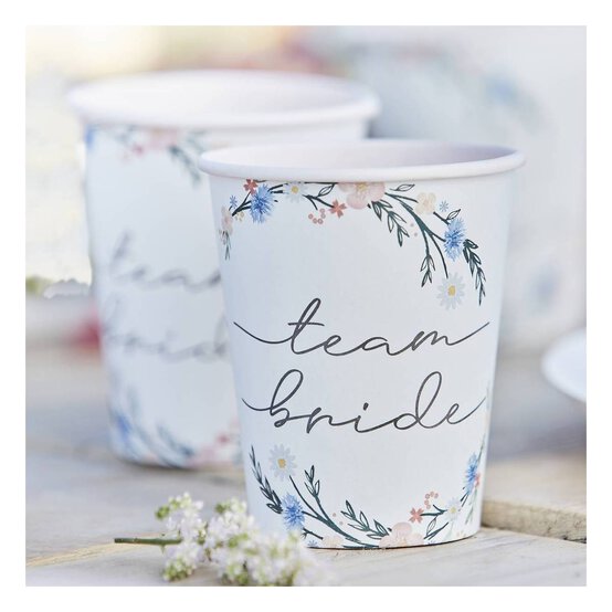 Ginger Ray Floral Team Bride Paper Cups 8 Pack