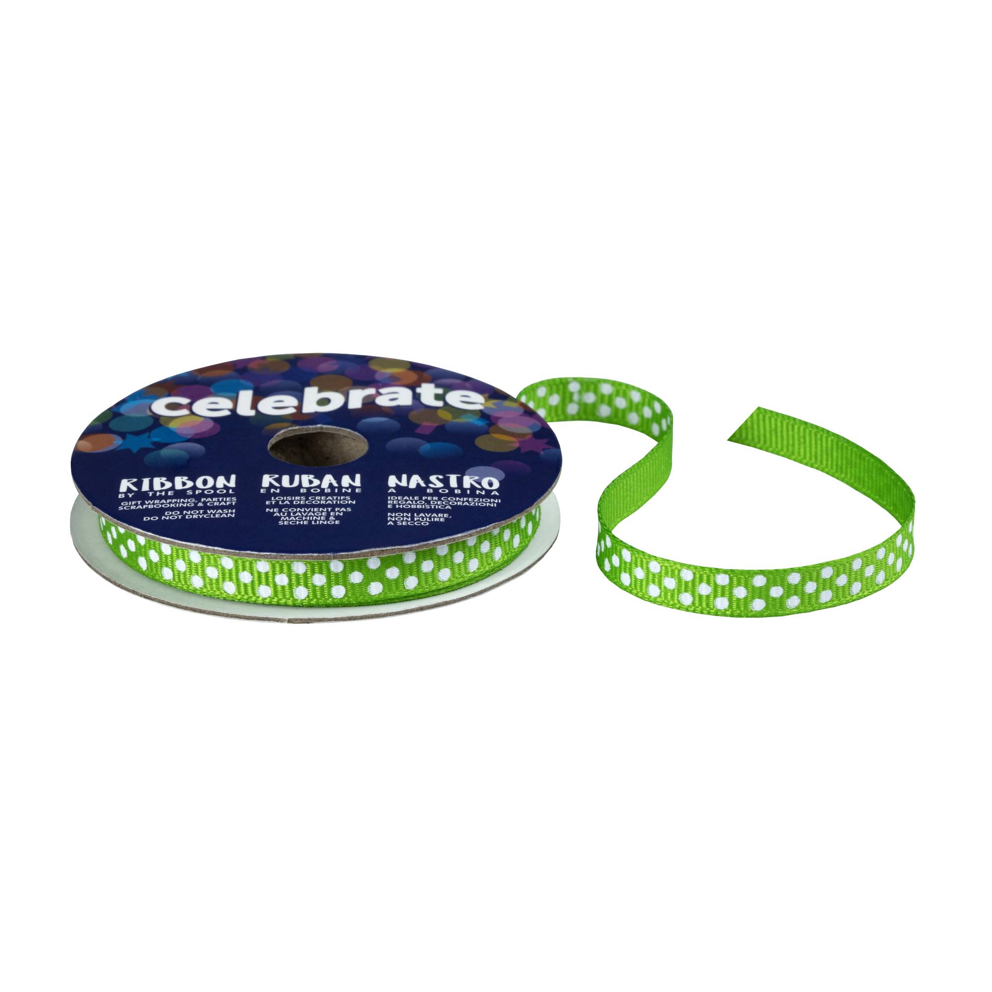 Lime Grosgrain Polka Dot Ribbon 6mm x 5m