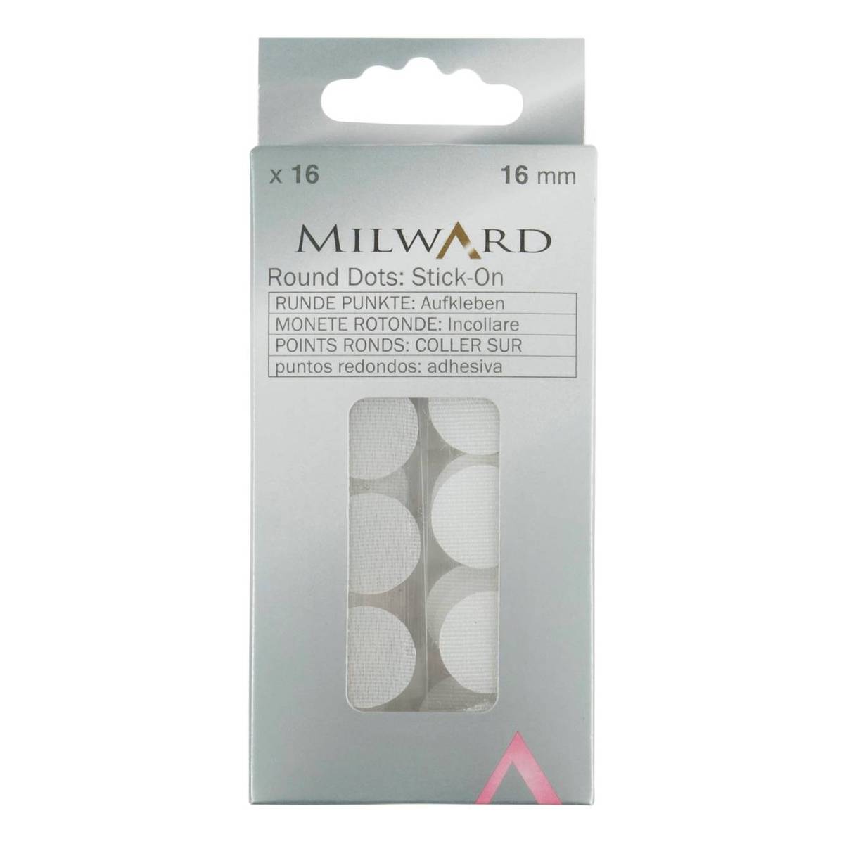 Milward White Stick-On Hoop and Loop Round Dots 16mm 16 Pack