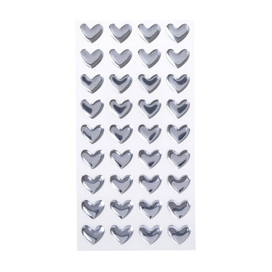 Silver Heart Epoxy Stickers 36 Pack