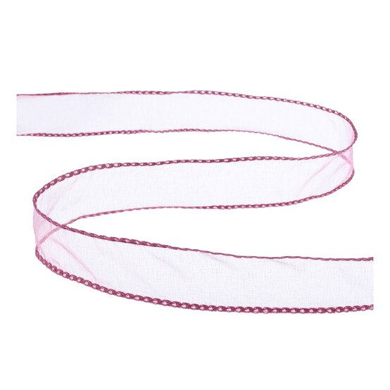 Mid Pink Wire Edge Organza Ribbon 25mm x 3m