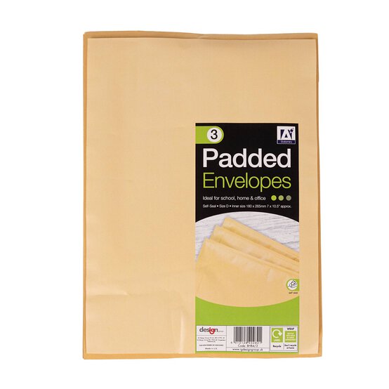 Brown Padded Envelopes 18cm x 26.5cm 3 Pack