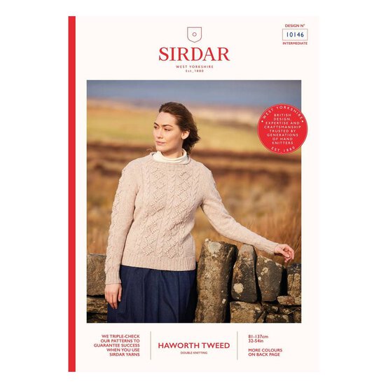 Sirdar Haworth Tweed Crew Neck Cable Jumper Pattern 10146