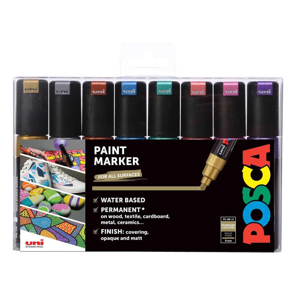 Uni-ball Metallic Posca PC-8K Marker Pens 8 Pack