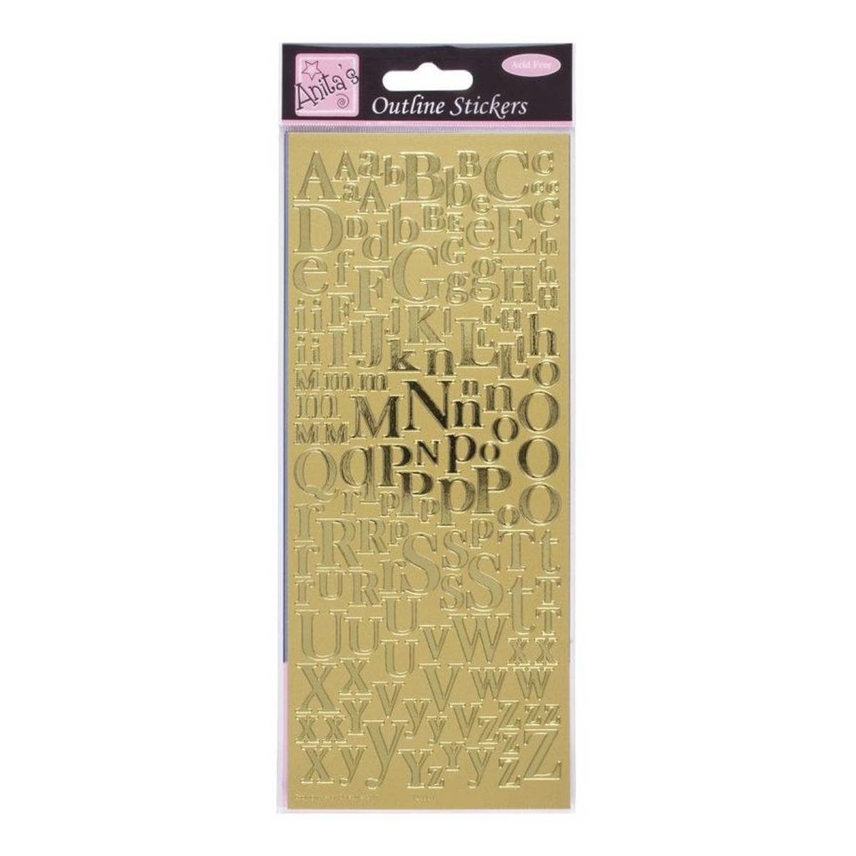 Outline Stickers Mixed Serif Alphabets Gold