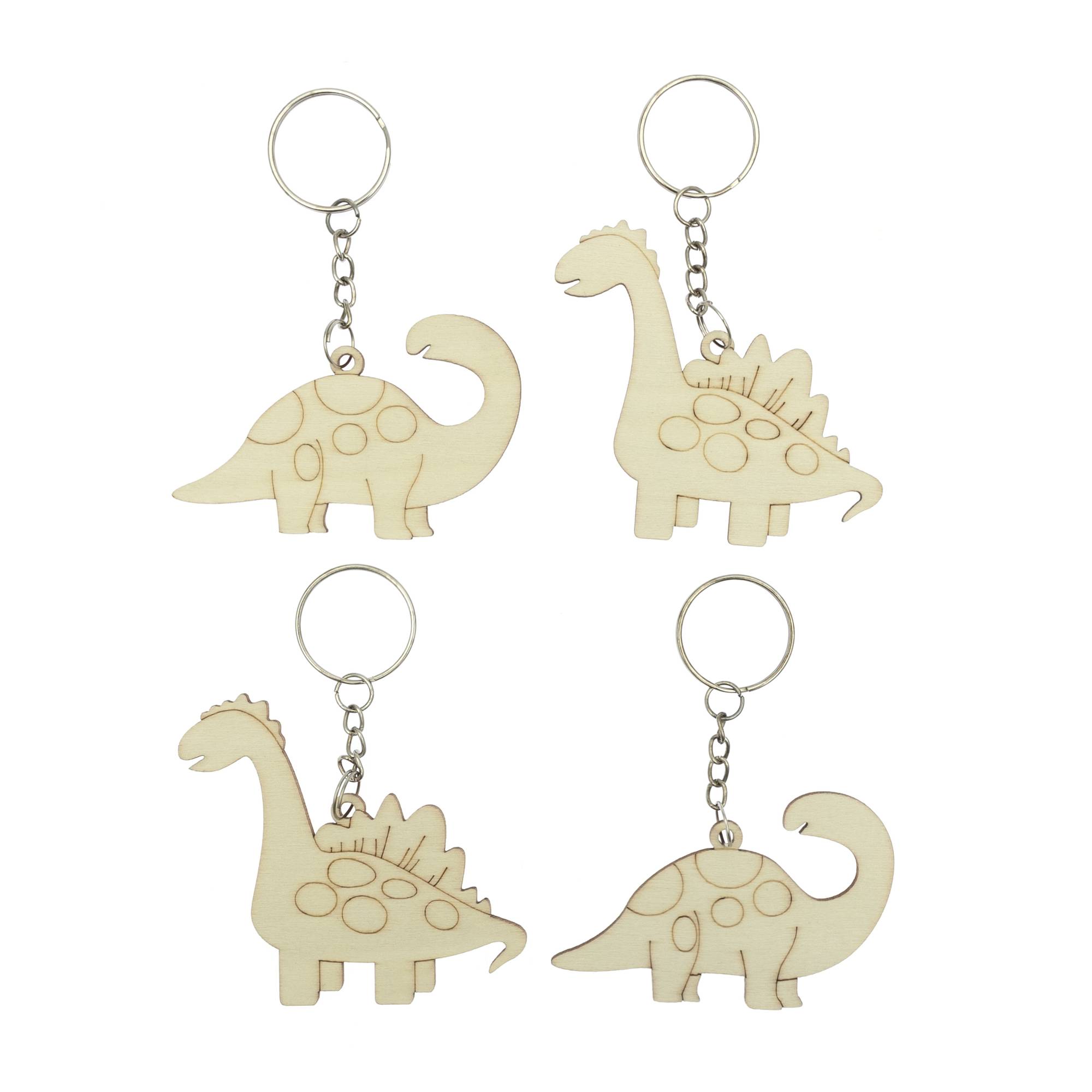 Dinosaur Wooden Keyrings 4 Pack